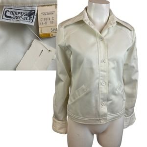 1970s NWT Off White Button Up Shirt Jacket Dagger Collar / Women’s XS *